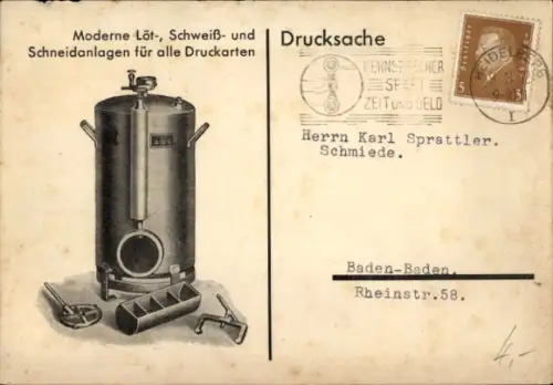 Ak Werbung, Spezialfirma für Acetylen-Schweiß-Einrichtungen, H. Breidenbach & Co.
