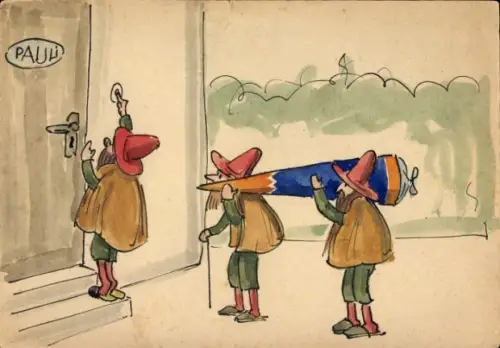 Handgemalt Ak Zwerge an der Haustür, Zuckertüte, Einschulung Alex Pauli, W. Mailick