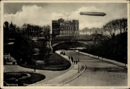 Ak Hamburg Neustadt, Seewarte, Kersten-Miles-Brücke, Zeppelin