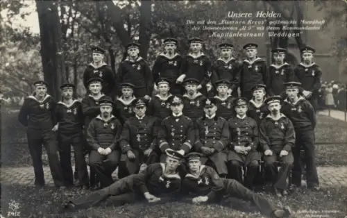 Ak Besatzung des Unterseebootes U 9, Otto Weddigen, Marineoffizier, Kapitänleutnant