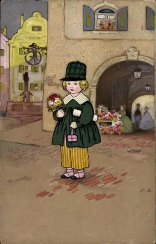 Künstler Ak Baumgarten, Fritz, Kind mit Blumen