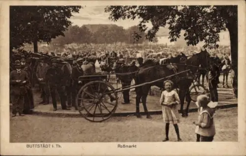 Ak Buttstädt in Thüringen, Roßmarkt, Pferdekutsche, Besucher