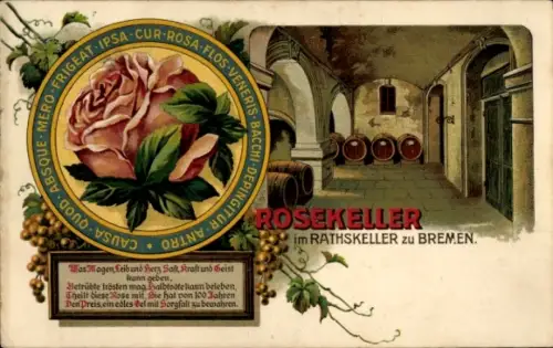 Litho Hansestadt Bremen, Rosekeller im Ratskeller, Rose, Trauben