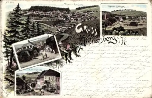 Litho Sankt Andreasberg Braunlage im Oberharz, Gesamtansicht, Grube Samson, Danielstraße
