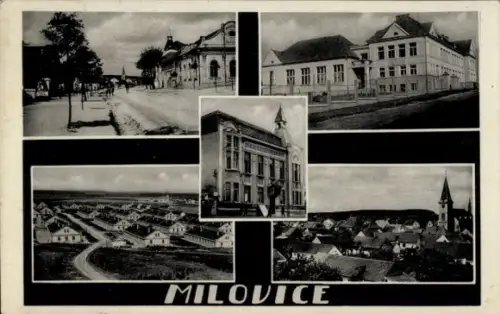 Ak Milovice nad Labem Milowitz Mittelböhmen,  mehrere Gebäude, Straßenansicht, nformat