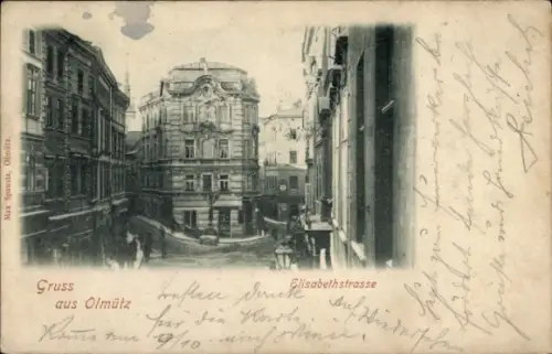 Ak Olomouc Olmütz Stadt, Schwarz-Weiß-Foto, Straße mit Gebäuden, Aufschrift 'Gruss aus Olmütz', J