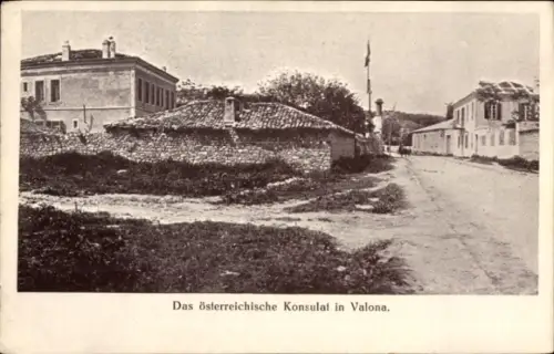 Ak Vlora Valona Albanien, Das österreichische Konsulat,  Straße, Gebäude