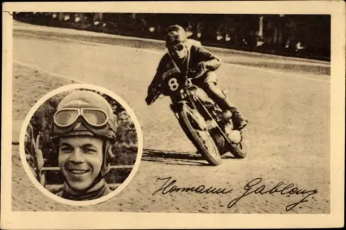 Ak Rennfahrer Hermann Gablenz, Motorradrennen, Startnummer 8, Portrait