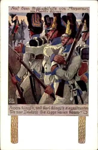 Künstler Ak Wilke, Karl Alexander, Auf dem Schlachtfelde von Aspern, Theodor Körner