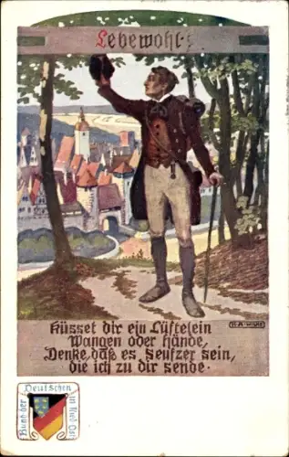 Künstler Ak Wilke, K. A., Bund der Deutschen in Niederösterreich, Wanderer, Lebewohl, Abschied