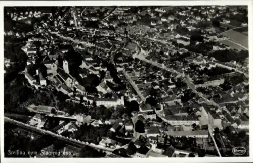 Ak Freising in Oberbayern, Luftaufnahme von  Schriftzug 'Freising vom Flugzeug aus'