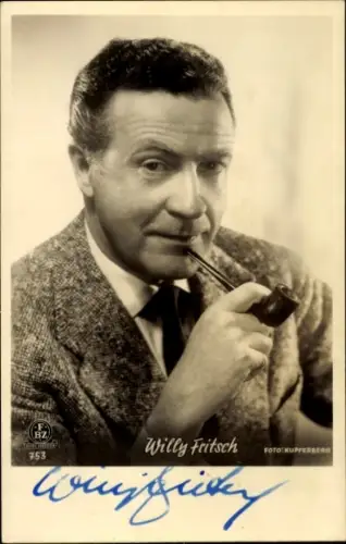 Ak Schauspieler Willy Fritsch, Portrait mit Tabakpfeife, Autogramm