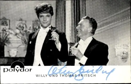 Autogrammkarte Sänger Willy und Thomas Fritsch, Portrait, Autogramm, Polydor
