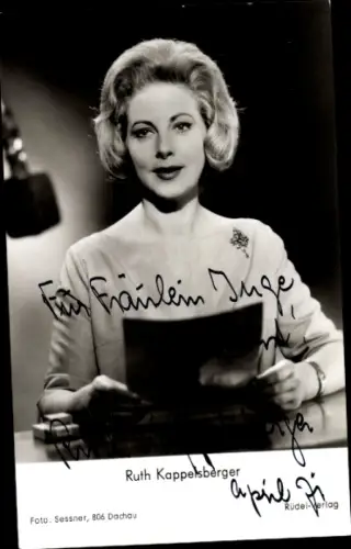Ak Schauspielerin Ruth Kappelsberger, Portrait, Autogramm, Textansage, Mikrofon