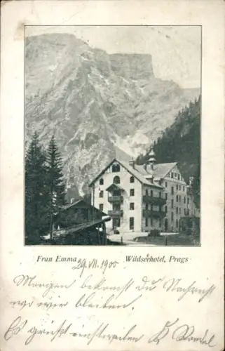 Ak Braies Prags Südtirol, Lago di Braies, Pragser Wildsee, Wildseehotel, Frau Emma