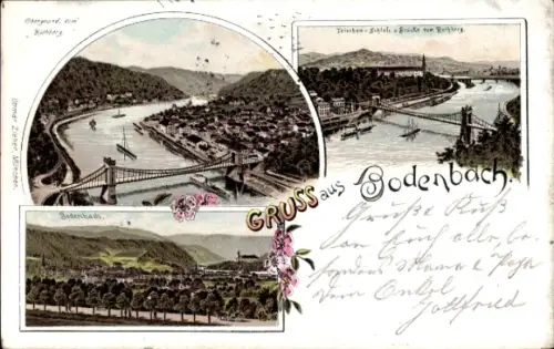 Litho Děčín Tetschen Bodenbach Elbe Reg. Aussig, Rothberg, Schloss, Brücke