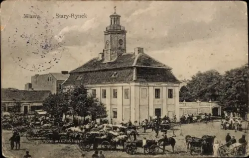 Ak Mława Mlawa Mielau Polen, Stary Rynek, Fuhrwerke, 1. WK