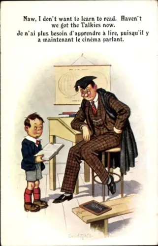 Künstler Ak McGill, D., Junge in der Schule, Lehrer