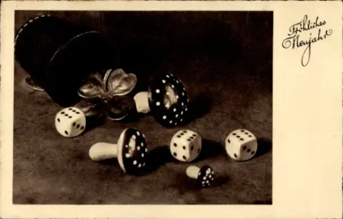 Ak Fröhliches Neujahr, Würfelspiel, Glückspilze