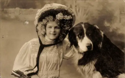Ak Mädchen und Hund, Porträt