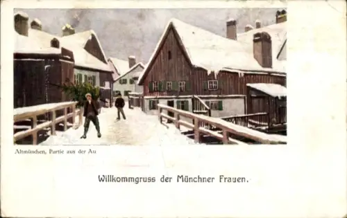 Ak Altmünchen, aus der Au, Winteransicht, Münchner Frauen, Frauen-Verein vom Roten Kreuz