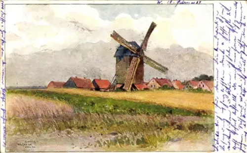 Künstler Ak Dorfpartie, Windmühle