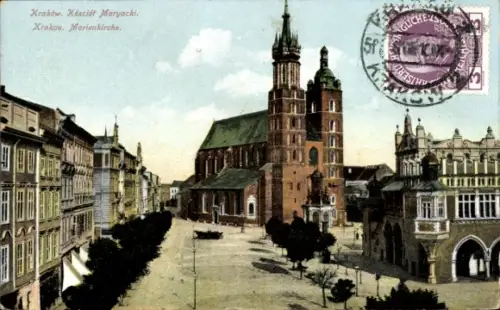 Ak Kraków Krakau Polen,  Marienkirche, 1910, farbig, Ansicht