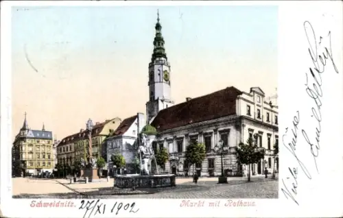 Ak Świdnica Schweidnitz Schlesien, Markt mit Rathaus,   von 1902