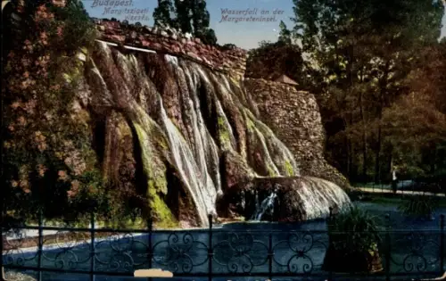 Ak Margitsziget Margareteninsel Budapest Ungarn, Wasserfall, Margareteninsel,  farbenfrohe 