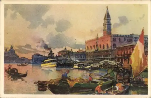 Ak Venezia Venedig Veneto,  Wasserstraße, Boote,  Gebäude, Panorama