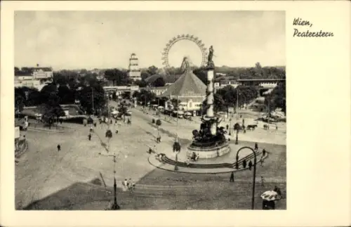 Ak Wien 2 Leopoldstadt Österreich,  Praterstern, Riesenrad, Denkmal, Menschen