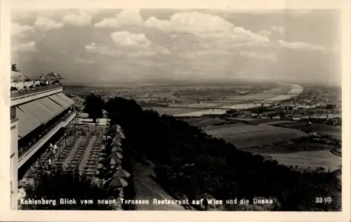  Ak Wien 19 Döbling, Kahlenberg, neues Terrassen-Restaurant, Aussicht, Donau