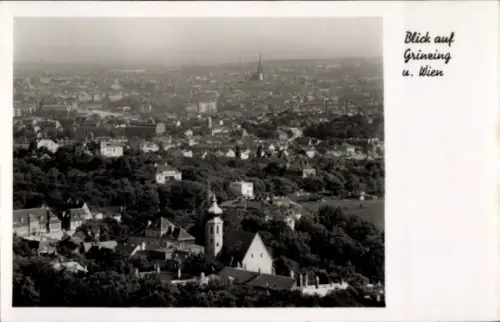 Ak Wien 19 Döbling Grinzing, Blick auf Grinzing und  Stadtansicht, Schwarz-Weiß-Foto