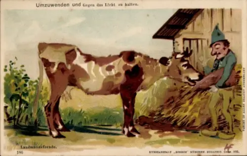 Künstler Litho Megforditando es Avilagossag fele lartando, A gazda orome, Bauer, Kuh