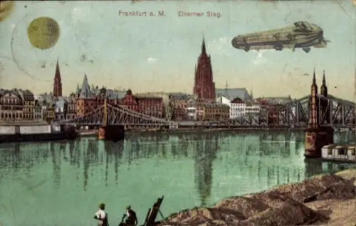 Ak Frankfurt am Main, Gesamtansicht, Zeppelin, Ballon