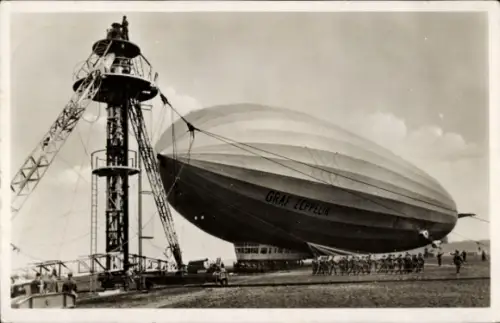 Ak Frankfurt am Main, Luftschiff LZ 127 Graf Zeppelin wird an den Ankermast gebracht