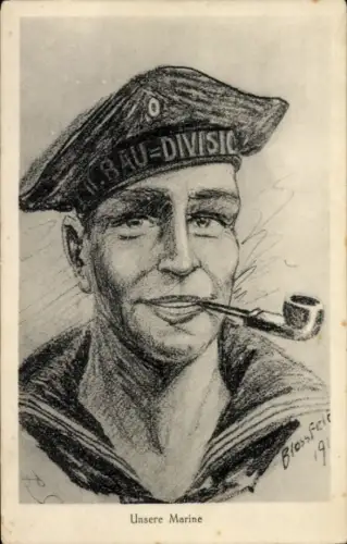 Künstler Ak Blossfeld, Karl, II. Bau Division Marinesoldat, Portrait