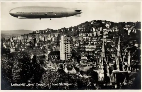Ak Stuttgart in Württemberg, Luftschiff Graf Zeppelin über der Stadt