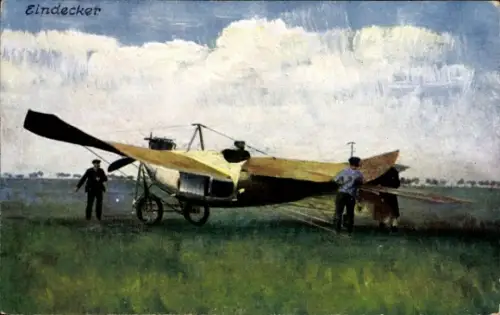 Künstler Ak Eindecker, Flugzeug, Monoplan, Flugpioniere