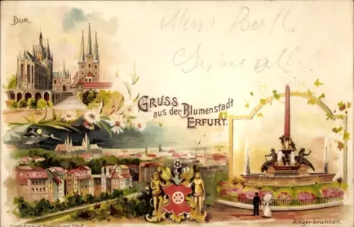 Wappen Litho Erfurt in Thüringen, Angerbrunnen, Dom