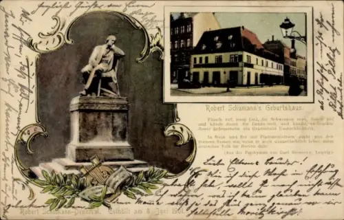 Ak Zwickau in Sachsen, Robert Schumanns Geburtshaus, Denkmal