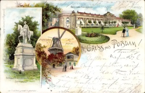 Litho Potsdam in Brandenburg, Schloss Sanssouci, Historische Windmühle, Denkmal