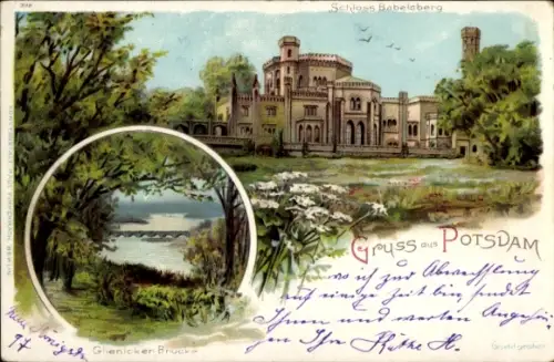 Litho Babelsberg Potsdam, Schloss Babelsberg, Glienicker Brücke