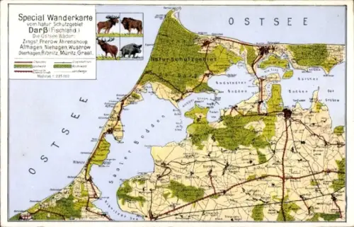 Landkarten Ak Ostseebad Prerow auf dem Darß, Spezial Wanderkarte, Saaler Bodden, Zingst, Fischland