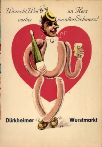 Ak Bad Dürkheim, Dürkheimer Wurstmarkt, Worscht, Wein un Herz vorbei iss aller Schmerz