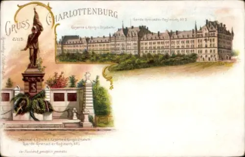 Litho Berlin Charlottenburg, Kaserne der Königin Elisabeth, Garde Grenadier Regiment No. 3