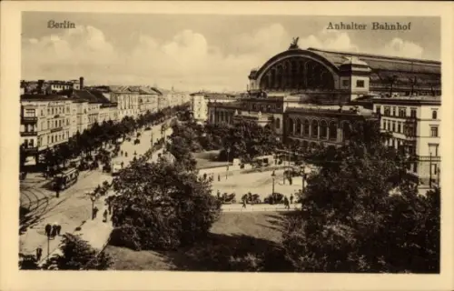 Ak Berlin Kreuzberg, Askanischer Platz mit Anhalter Bahnhof, Straßenbahn, Hotel Preußischer Hof