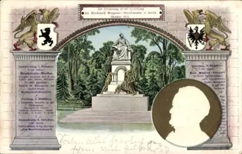 Präge Litho Berlin Tiergarten, Richard Wagner Denkmal 1903