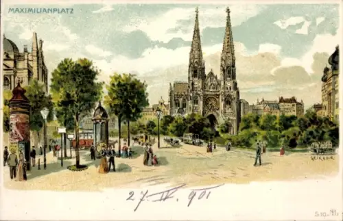 Künstler Litho Geiger, R., Wien 9. Alsergrund Österreich, Partie am Maximilianplatz