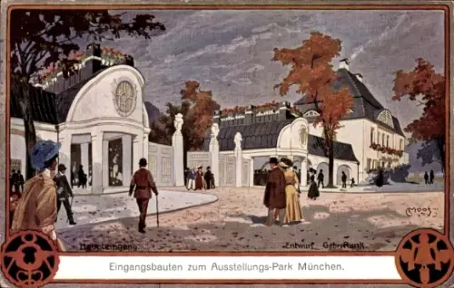 Künstler Litho Moos, C., München, Ausstellung 1908, Eingangsbauten, Haupteingang